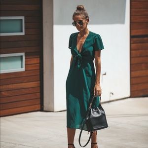 Vici -Hunter Green Connect The Dots Tie Midi Dress